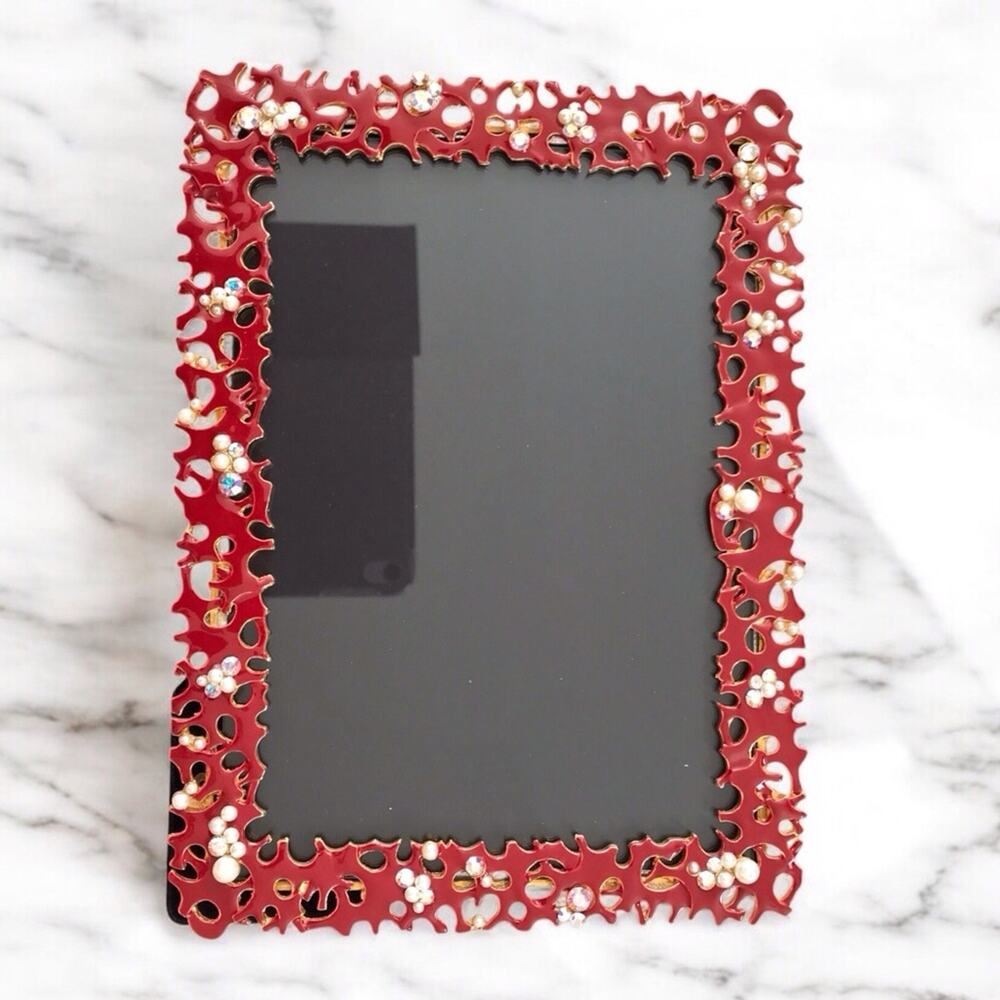 Papyrus Red Vintage Enameled Jeweled & Faux Pearl Decorative Frame 5 X 7